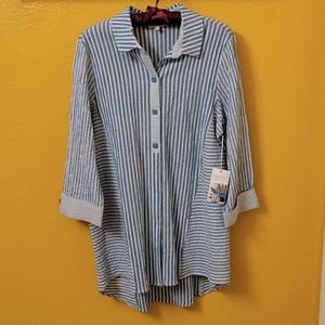 Habitat aqua blue striped button-down Tunic NWT